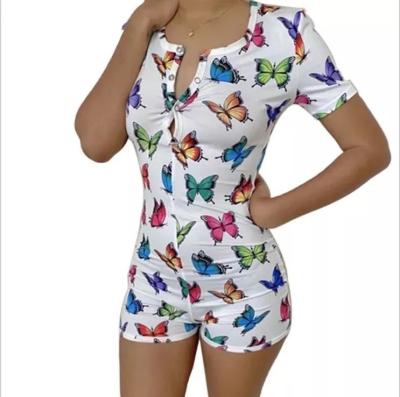 China DZ016c Good Quality QUICK DRY Wholesale Butterfly Printed Adult Sleep Romper Pajamas Home Wear Women Sleepwear Rompers Casual Home Pajamas for sale