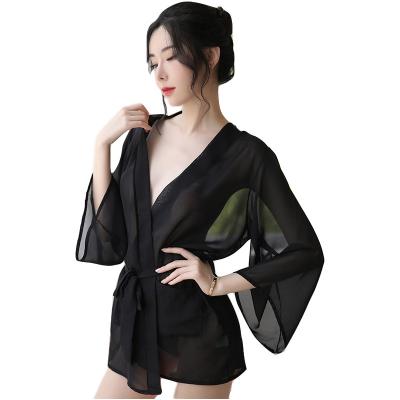 China Fashion Sexy Casual Sheer Long Robe Mesh Kimono Intimate Sleepwear Coat Night Wear Plus Size Women QUICK DRY Long Robe for sale