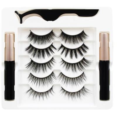 China Hot selling natural soft private label custom magnetic eyelashes 5 pairs bundles magnetic 3d eyelashes with liner for sale