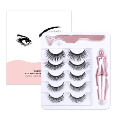 China Hot selling custom magnetic eyelashes natural soft 5 pairs bundles magnetic 3d eyelashes with liner for sale