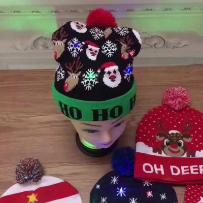 China Promotional Gifts Wool Christmas Hats Kid Knitted Cap Colorful Glowing Flashing LED Light Up Hat Flashing Adult Christmas Decoration Supplies for sale