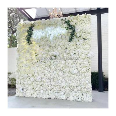 China SOFT White Artificial Silk Flower Wall Background Ros Roll Up Flowers Banquet Wedding Decoration Panels for sale