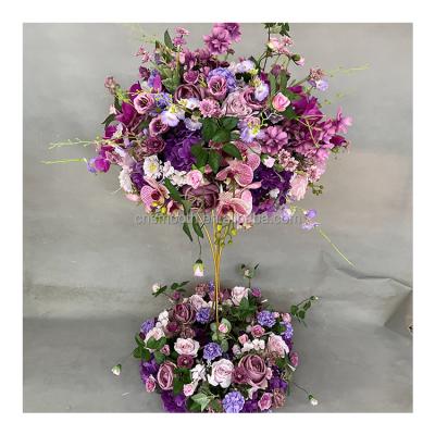 China Easy Decorative Wedding Purple 50cm Flower Balls Braid Ring Flower Runner Table Centerpieces For Wedding Table for sale