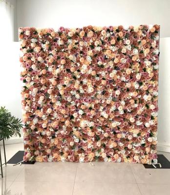 China Banquet Wedding Decoration Backdrop Artificial Flower 3D Silk Floral Wall Roll Up Fabric Flower Walls for sale