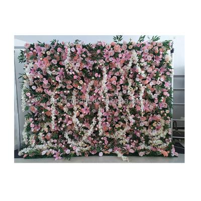 China Wedding Cheap High Quality Portable Curtain Flower Event Mat Roll Up Cloth Fabric Low Flower Wall Backdrop for sale