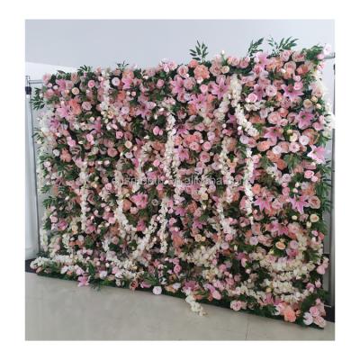 China Indoor Colorful Artificial Banquet Rose Decorative Faux Flower Wall Backdrop For Event Decoration for sale