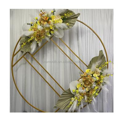 China Wedding Party Event Decoration Smooth Decorative Bright Yellow Silk Floral Backdrop Artificial Palm Orchid Arch Flower for sale