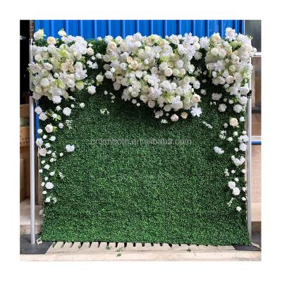 China Wedding Party Event Decoration Wedding Decor Wrap Design Fabric Back Artificial Green Grass Wall With Flowers for sale