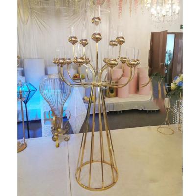 China Weddings Wedding Gold Metal Candle Holders Candlestick Table Centerpieces Vase For Wedding for sale