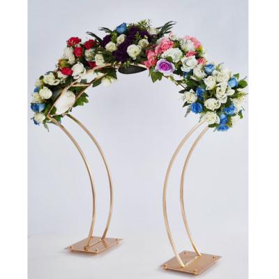 China Tall Metal Gold Circle Round Table Flower Stand Gold Metal Floral For Wedding Decoration for sale