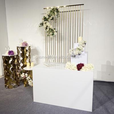 China Wedding Wedding Decor Table Gold Stainless Steel Acrylic Backdrop And Pedestals for sale