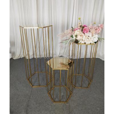 China Wedding/banquet/hotel wedding gold set stainless steel hexagon cake pedestals cake stand for wedding for sale