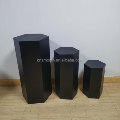 China Morden Events Decoration Cake Pedestal Metal Iron Hexagon Black Pedestals for sale