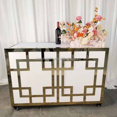 China Easy Assemble Sleek Wedding Gold Stainless Steel Custom Reception Table for sale