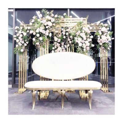 China Removable French Style Wedding Cover Gold Stainless Steel White Leather Royal Wedding Sofa Bride And Groom for sale