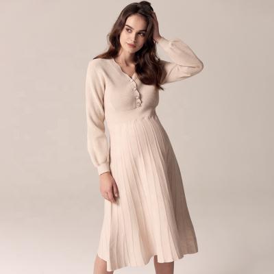 China High Quality Breathable Pregnant Office Fashion Long Sleeve Dress Apricot Nursing Pregnant Women Knitted Maternity for sale