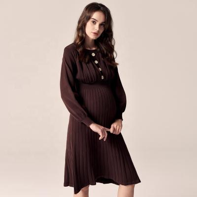 China Autumn Winter Full Sleeve Soft Breathable Elastic Heat Maternity Pregnant Clothes Knit Plus Size Dress Pregnancy for sale