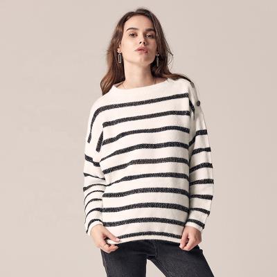 China Breathable Black White Stripes Round Neck Wool Sweaters Round Maternity Sweaters Winter Pregnant Clothes for sale