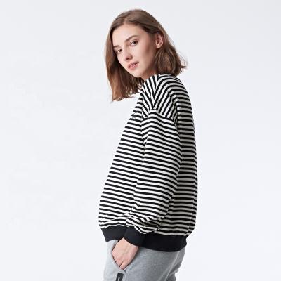 China Winter Breathable Pregnant Clothes Round Neck Striped Loose Pullover Cotton Women Maternity Sweater for sale