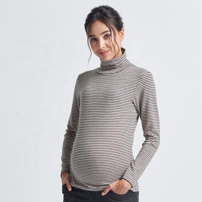 China Wholesale Knitted Breathable Long Sleeve Mom Maternity Clothes Stripes Maternity Blouse for sale