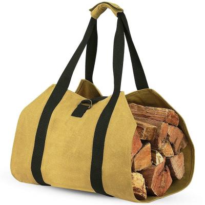 China Multifunctional Vintage New Arrival Storage Bag Log Carrier Tote Bag Canvas Firewood Carry Bag with Handles for sale