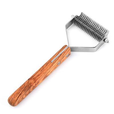 China Viable Factory Supply Direct Pet Comb Stain Steel Material Solid Wood Handle Dog Hair Removal Comb for sale