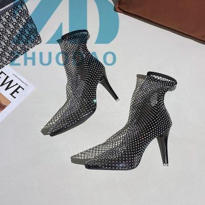 China Fashion Kardashian Trend Same Style Crystal Sexy Party Sandals Diamonds Net Cuts Above Knee Thigh High Boots Wholesale for sale