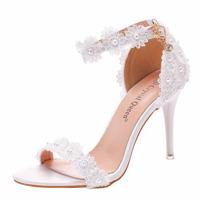 China 2022Fashion breathable pearl bridal shoes 7CM high heel shoes lace up wedding ladies bridal shoes factory wholesale custom-made custom-made for sale