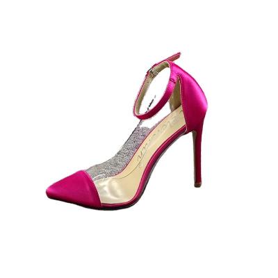 China 2022 Fashion Breathable Sexy Stiletto Heel Shoes Pumps Women PVC Shoes Women Black Rose Red Pink Sandalias Factory Wholesale Custom Made for sale