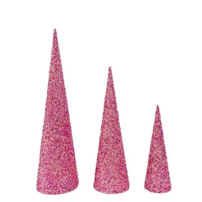 China Festival Decoration Home Decor Pink Glitter Christmas Tree Cones Set for 3 Decorations Christmas Table Decor Gifts for Festival or Home Decor for sale