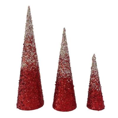 China 2022 Festival Home Decoration Europe Gradient Red Christmas Tree Selling Thick Paper Cone Glittering Best Three Table Top One-piece Decorations for sale