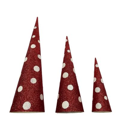 China Wholesale Red Dot Table Top Decorations Christmas Tree Cone Glittering Rich Decorations Three One Piece Polka Dot Home Festival Decoration China Supplier for sale