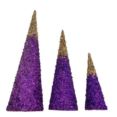 China Christmas Tree Home Thick Paper Cone Purple Gold Gradient Festival Decoration Set For Desktop Ornament 3 Suitable For Halloween Christmas for sale