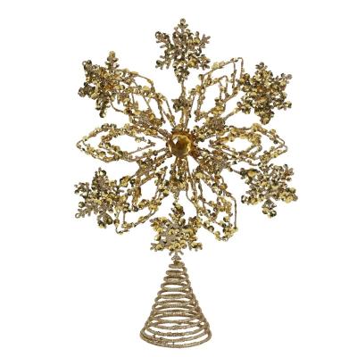 China New Hot Sale Classic 2022 Snowflake Gem Gold Powder Christmas Tree Topper 12 inch Gold Stereo Iron for sale