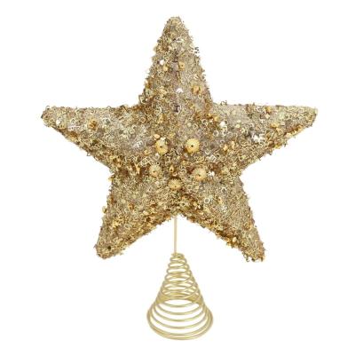 China Hot Selling New Christmas Tree Decoration Five-pointed Golden Tree 13 Inch Star Top Star Decoration Gold Foam Pearl Powder Sequins Gear for sale