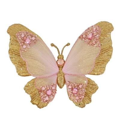 China 2022 Seller 8.5-Inch Gold Stockings Beautiful Colorful European Hot Pink Plastic Lace Snap Butterfly Decoration Double With Clip for sale