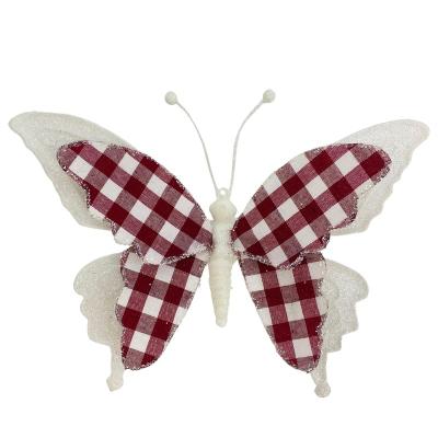 China New Hot Selling High Quality 9.5 Inch Red And White Butterfly Phnom Penh Plaid Double Layer Plastic Design Red And White Butterfly Ornament With Clip for sale