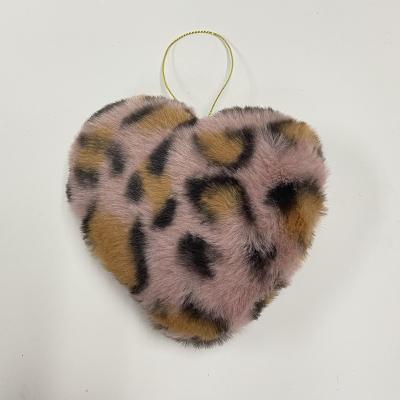 China Foam and Plush Christmas Gifts and Decorations Super Cozy Pink Leopard Print Plush Heart Decoration Hanging on the Tree for sale