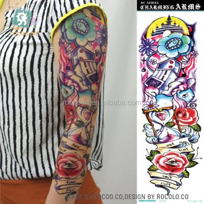 China Large Temporary Body Art Tattoo Sleeve Stickers, Extended Arm, AC-004/Supper Extended Arm Tattoos Eyes Flower for sale