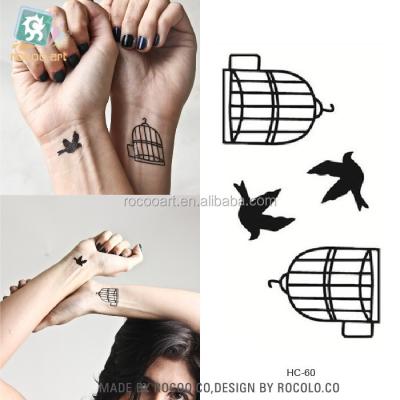 China HC-60/Safty Temporary Temporary Tattoo Sticker Feature And Type Temporary Tattoo Bird With Cage Design Fake for sale