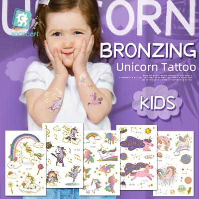 China New Arrival Temporary Cartoon Children's Gold Metallic Body Tattoos Unicorn Birthday Decorations Stickers For Girls for sale