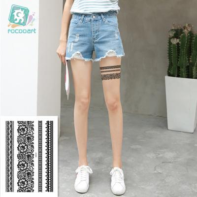 China New Fashion Women Temporary Waterproof Body Henna Legs Decoration Black Lace Fake Tattoo Sticker for sale