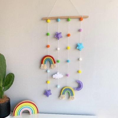 China Children's Toys Bohemian Rainbow Stars Hairball Photo Hairpin Storage Kids Room Kindergarten Wall Hanging Hanging Ornament for sale