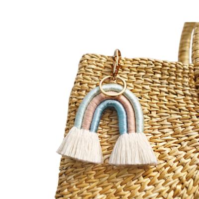 China Hot Selling Cotton Macrame Hanging Ornaments Rainbow Tassel Cotton Yarn Boho Bag Car Key Chain Accessory for sale