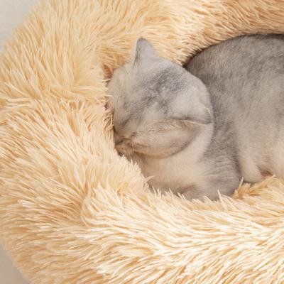 China 2022 New Breathable Warm Selling Amazon Cat Bed Pet Bed Artificial Fur Washable Round Beds For Dogs Cats for sale