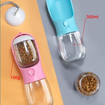 China Small Animals Dog Cat Food Storage Bottle Outdoor Support 300ml Water and 100g Food Plastic Resin Pet Drinking Bottle for sale