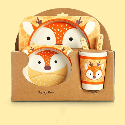 China Children's Kid's Bamboo Tableware Set Cartoon Healthy Environment-Friendly Children's Deer Sika Tableware Restaurant Kitchen Day Gift for sale