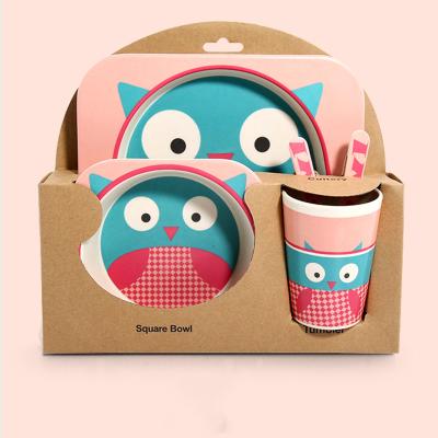 China Eco-Friendly Tableware Set Children's Children's Healthy Eating Tableware Bamboo Fiber Cartoon Image Owl Restaurant Eco-friendly Day Gift for sale