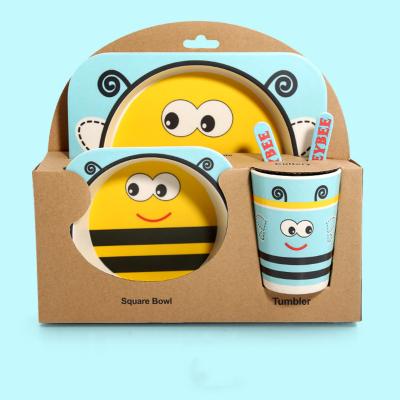 China Blue picture children's restaurant bamboo tableware sethealthy environment friendly tableware bee bee children's day gift for sale