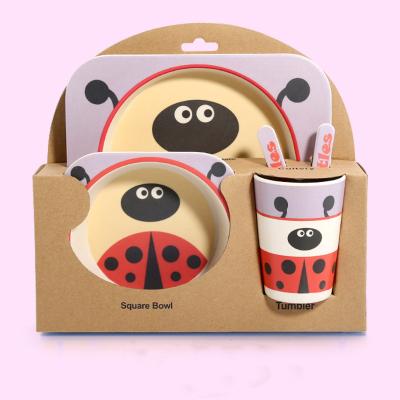 China Eco-Friendly Tableware Set Cartoon Beetle Bamboo Fiber Tableware Set Children's Restaurant Healthy Dinnerware Children's Day Gift for sale